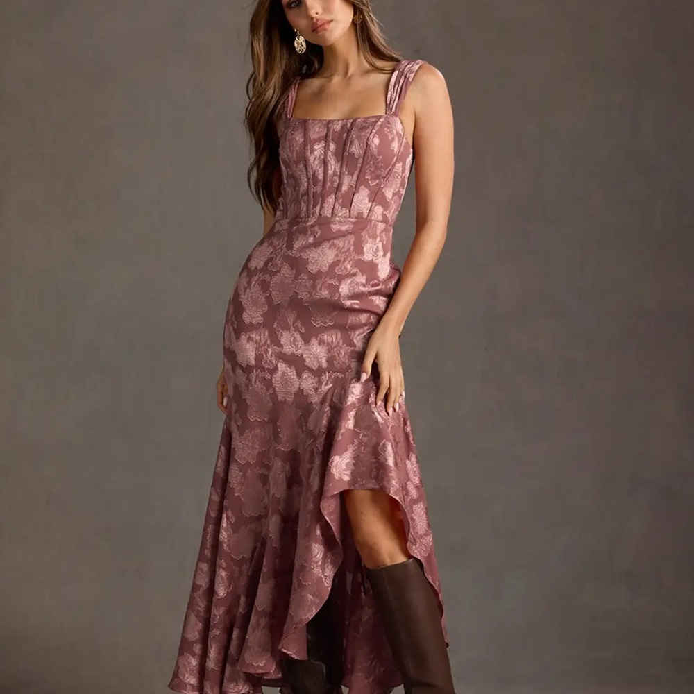 Azazie Mauve Floral Midi Dress